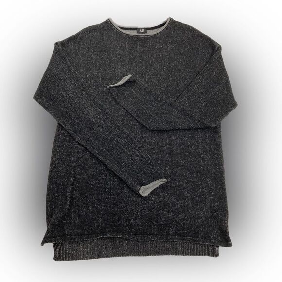 H&M Sweater Women’s L Black Gray Space Dye Roll Collar Lightweight High Low - Picture 1 of 9